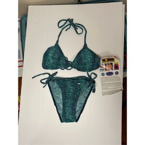 Solar Tan Thru 90's DEADSTOCK NWT 2 piece String Bikini Blue Green Snakeskin Sz